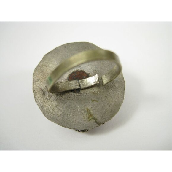 Vintage Silver Tone Ring Floral Glass Adjustable Fit Artisan Statement Size 6 - Picture 7 of 9